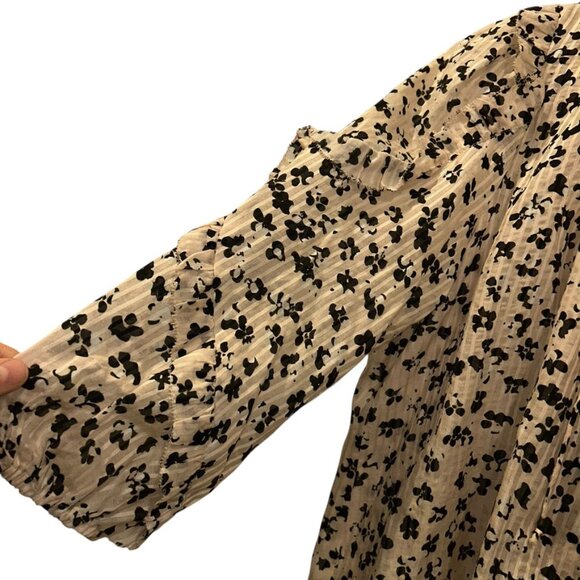 ulla johnson cream black floral print ruffle trimmed sleeves tunic top 6 - Picture 3 of 5